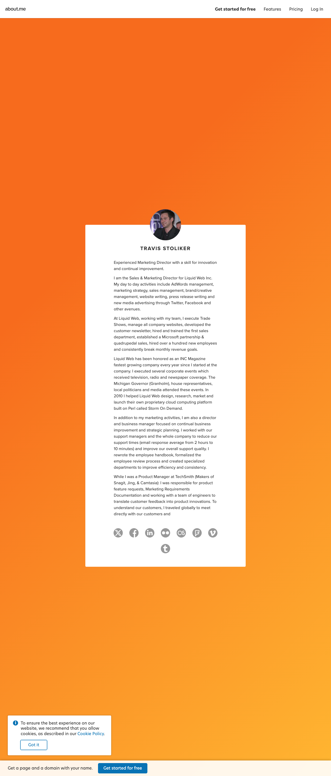 Travis Stoliker about.me profile — Liquid Web Sales & Marketing Director