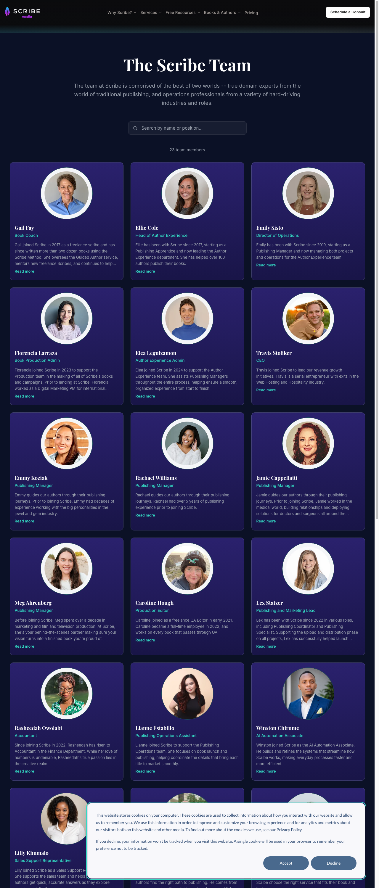 Scribe Media team page — Travis Stoliker listed as CEO — scribemedia.com/team