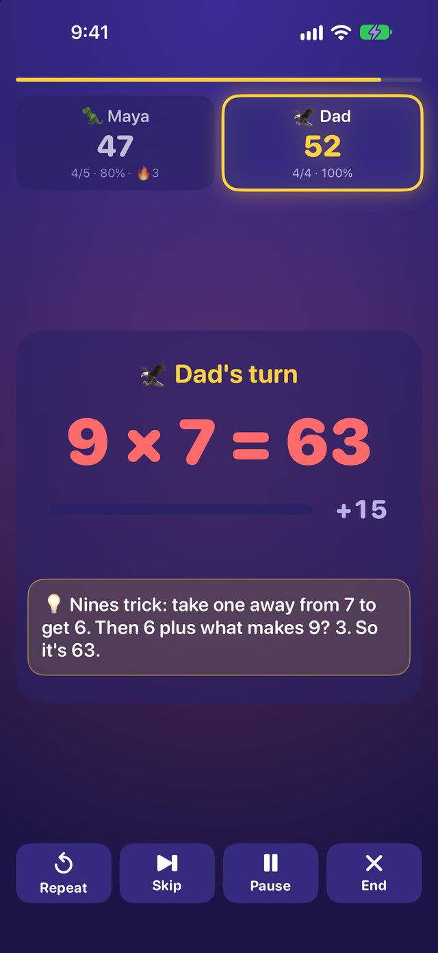 A missed answer showing the nines trick